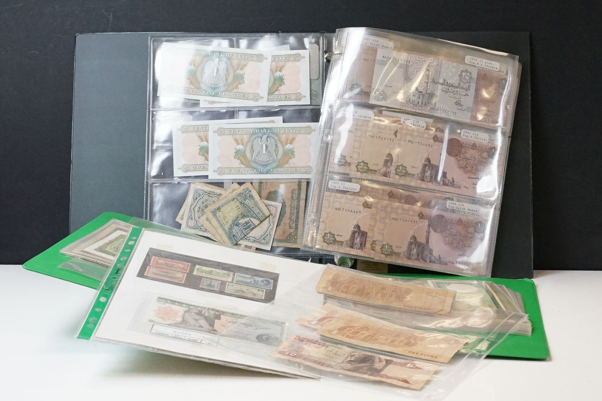 A large collection of British and world banknotes contained within two folders to include a