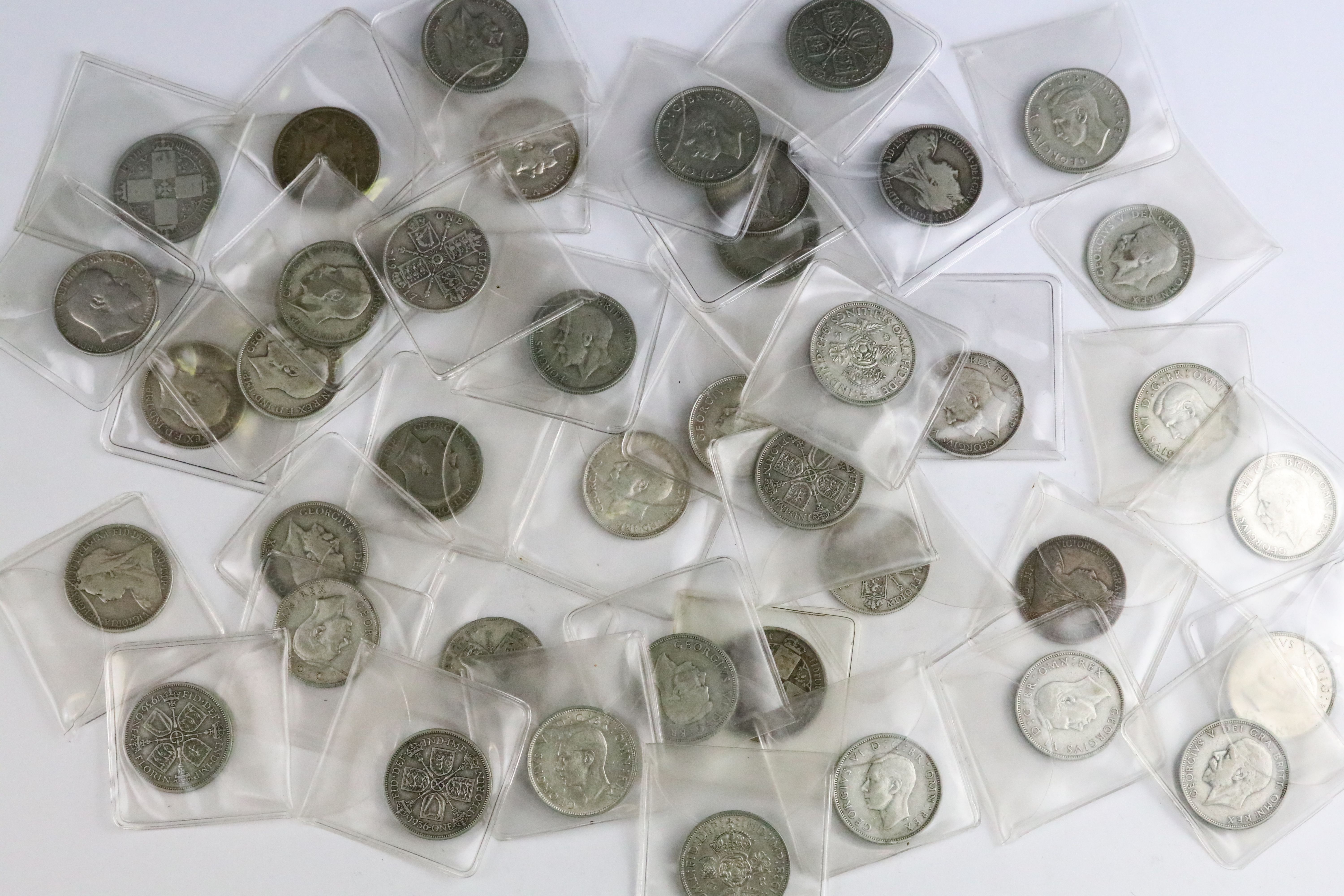 A collection of approx forty British pre decimal pre 1920 and pre 1947 silver florins to include