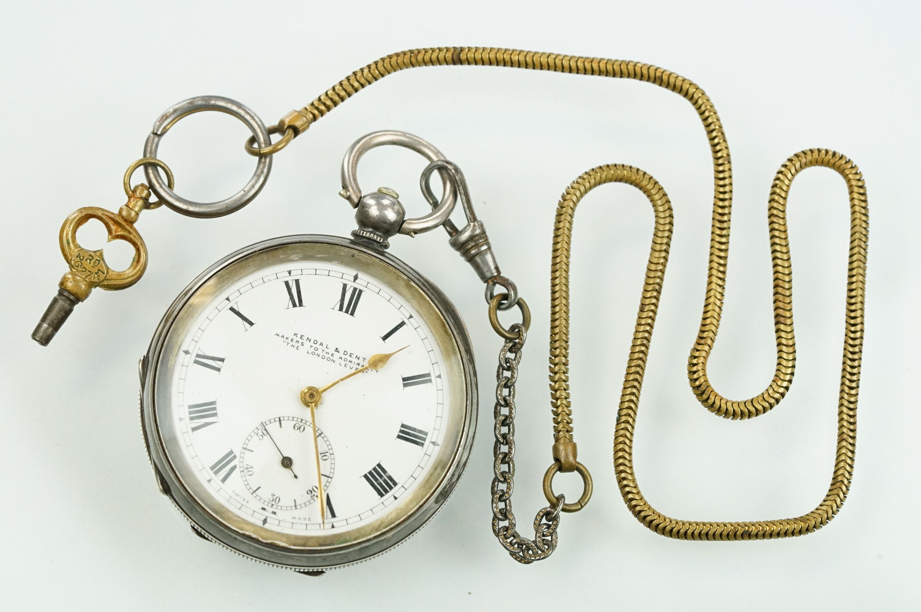 Early 20th Century silver cased open face pocket watch having a white enamelled dial with roman