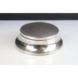 Mid Century silver dressing table box having a domed lid with engine turned detailing on a concave