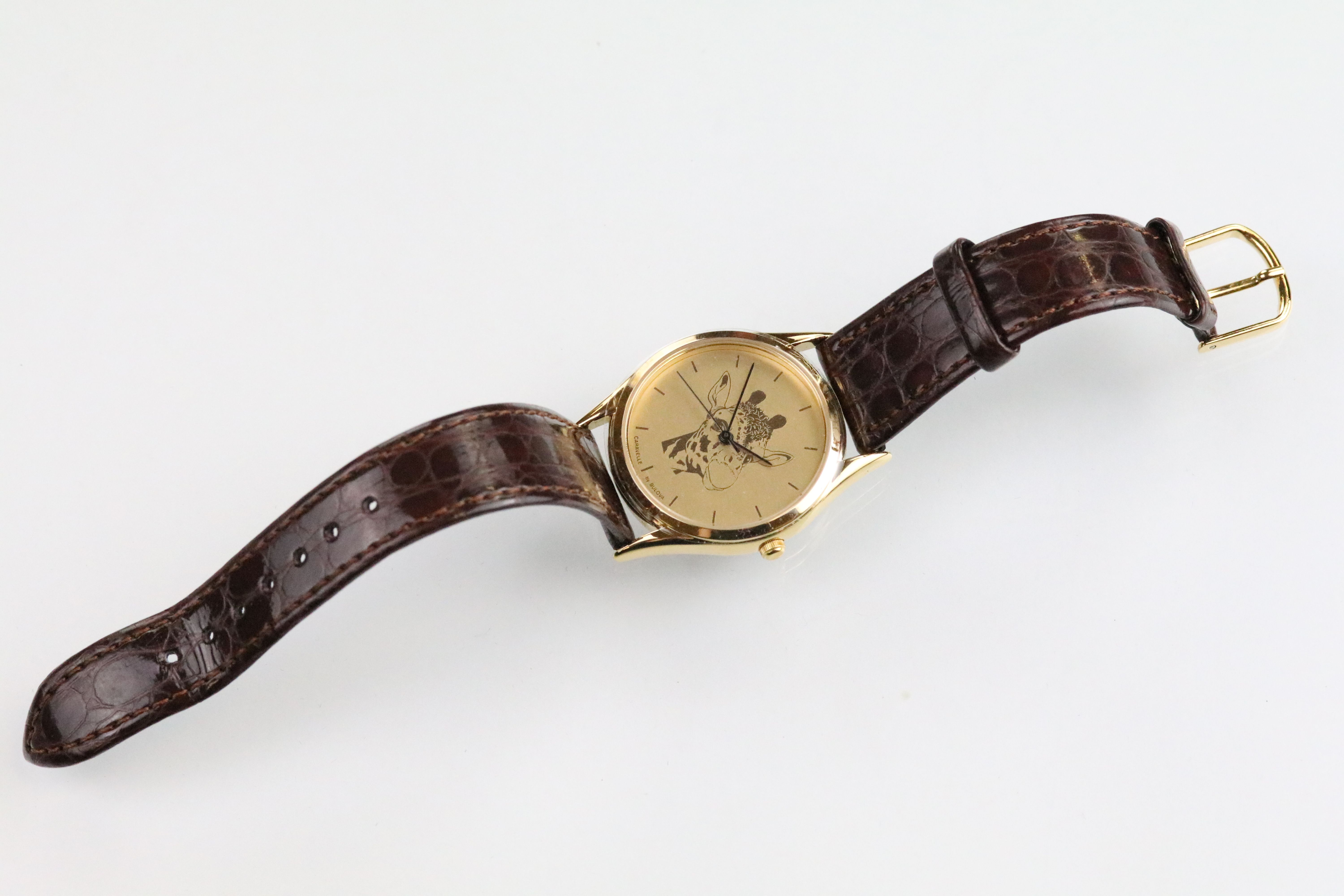 Caravelle by Bulova wrist watch having a round gilt face with baton markings to the chapter ring and - Bild 3 aus 9