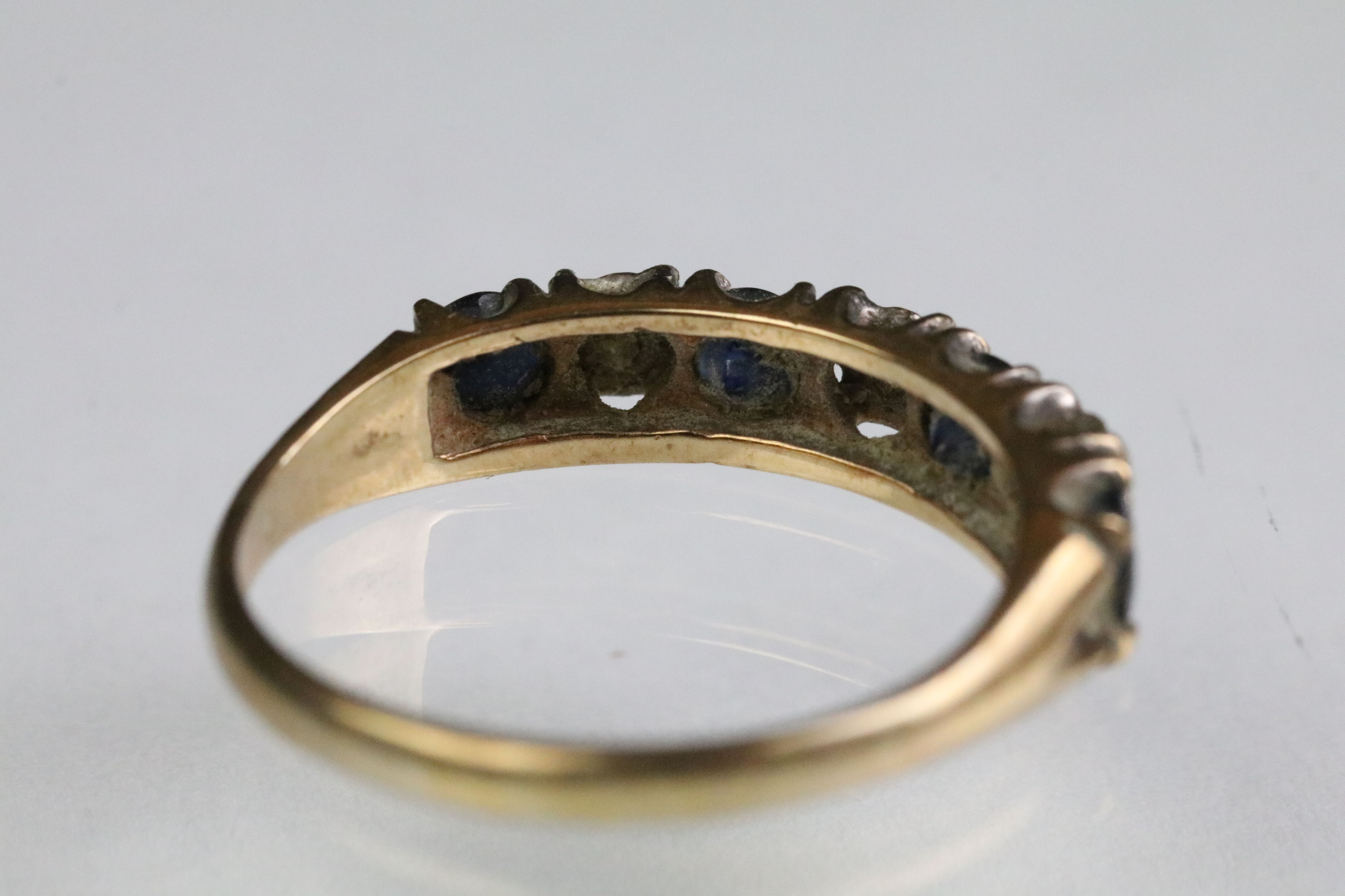 Two hallmarked 9ct gold rings to include a five stone CZ ring (hallmarked Birmingham, size N.5), - Image 5 of 11