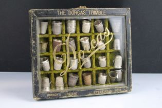 Charles Horner Dorcas Victorian thimble shop display thimble stand together with a collection of