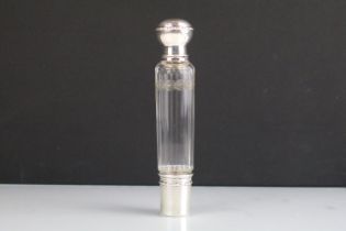 Early 20th Century French silver spirit flask having a faceted glass body with silver top and