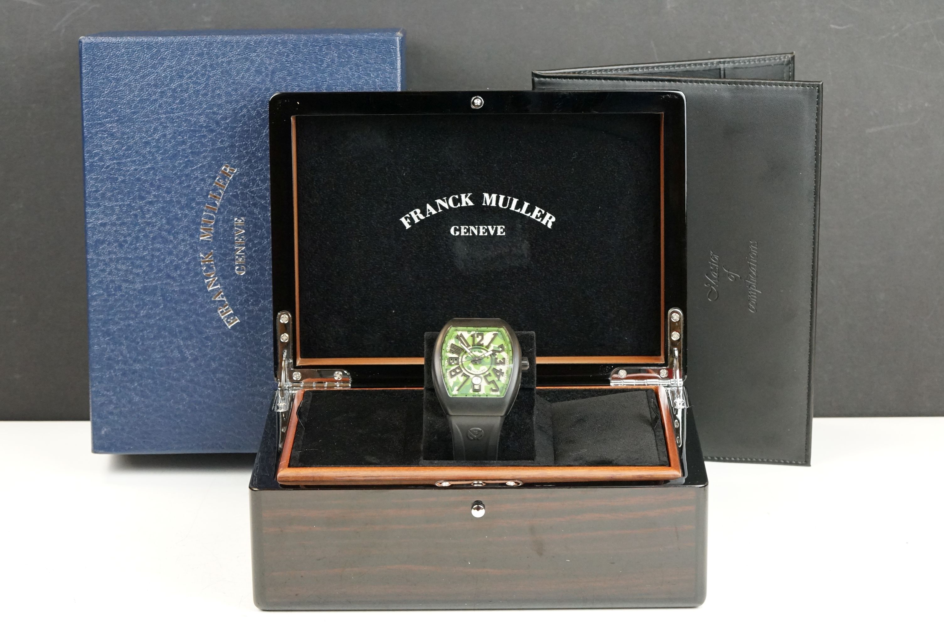 A Franck Muller Geneve 'Camouflage' wrstwatch, black case with black rubber strap, camourflage dial