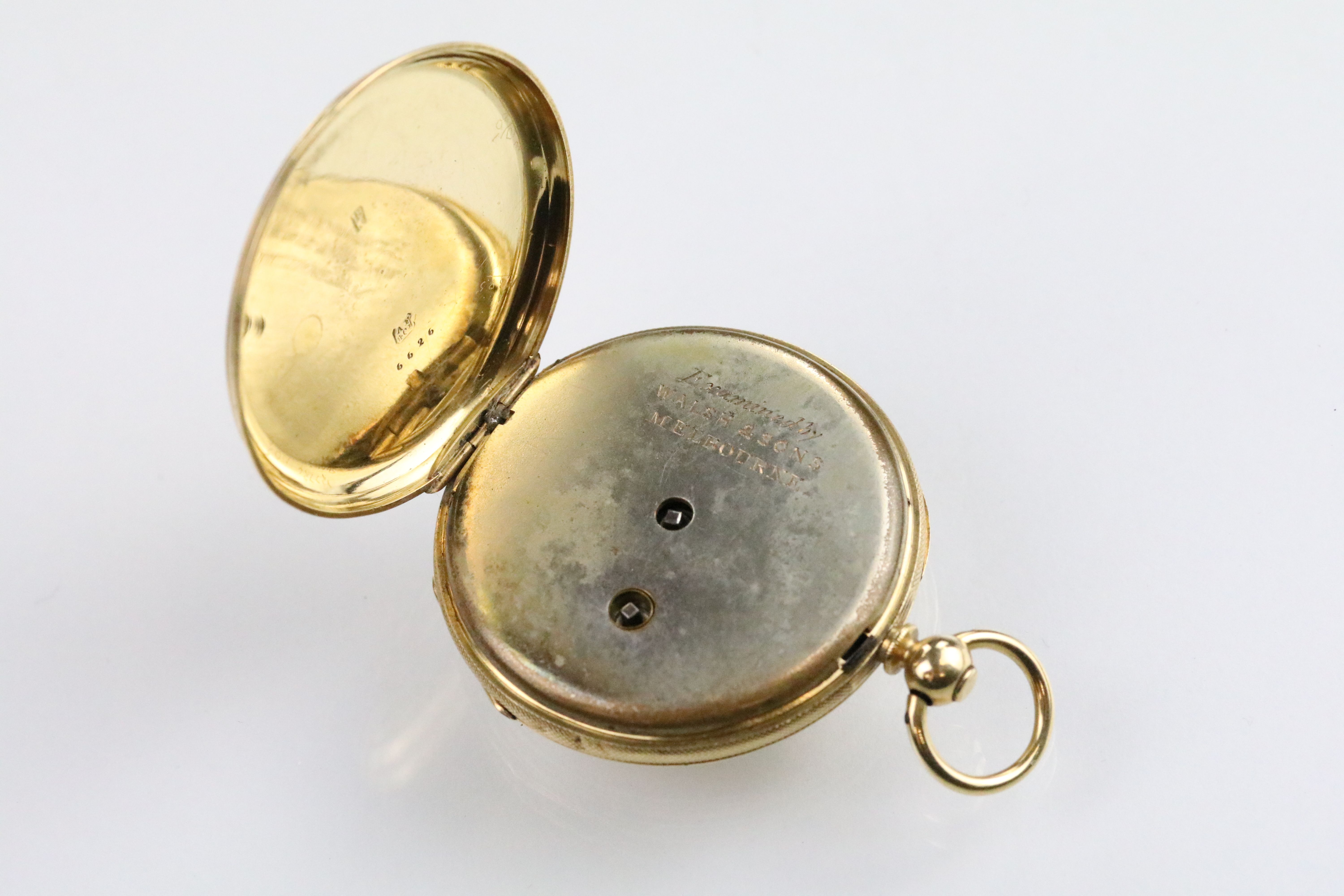 18ct gold open faced pocket watch having roman numerals to the chapter ring with foliate engraved - Bild 5 aus 12
