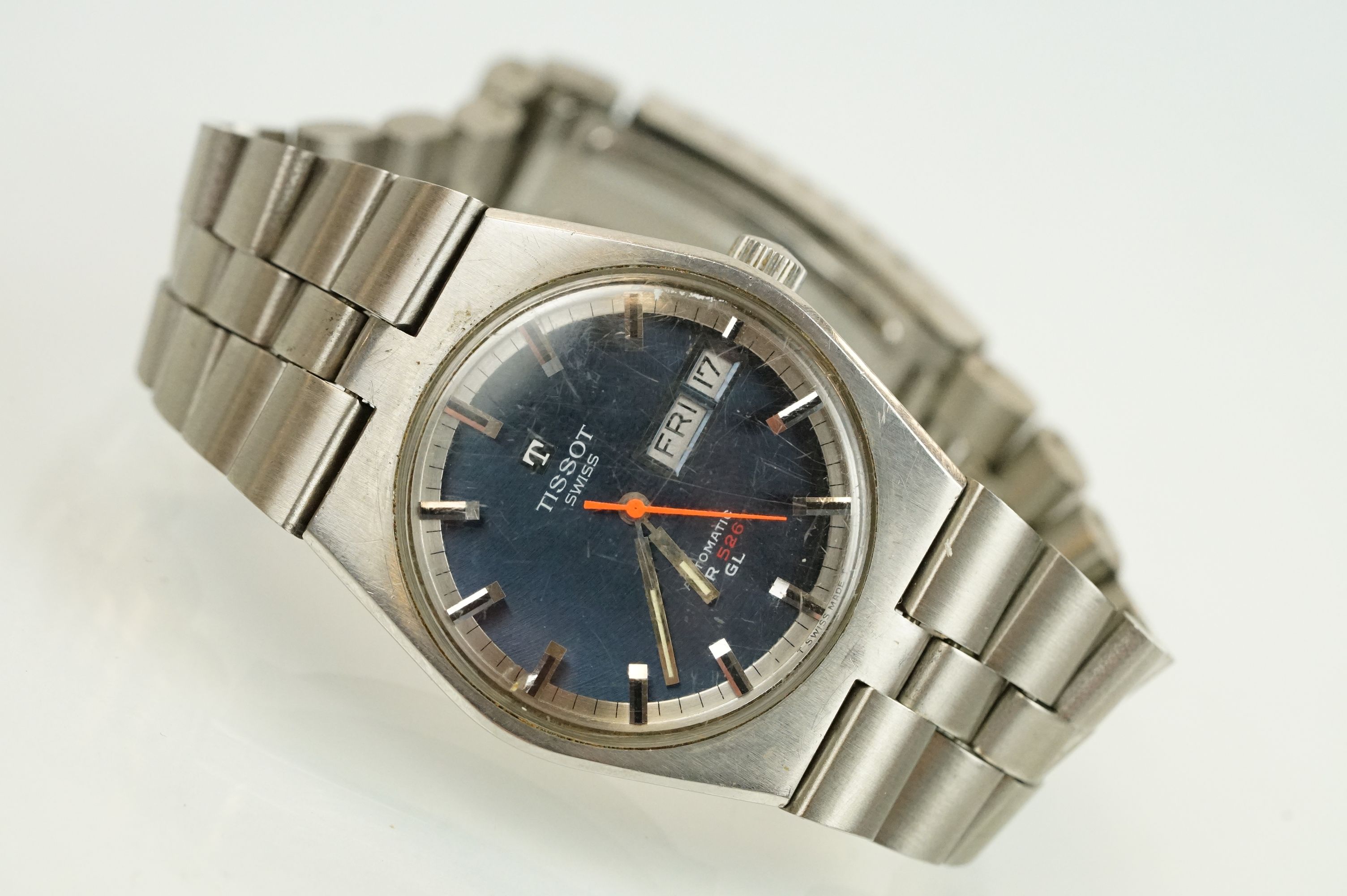 A vintage gents Tissot PR 526 GL Swiss made wristwatch, automatic movement, blue dial with white