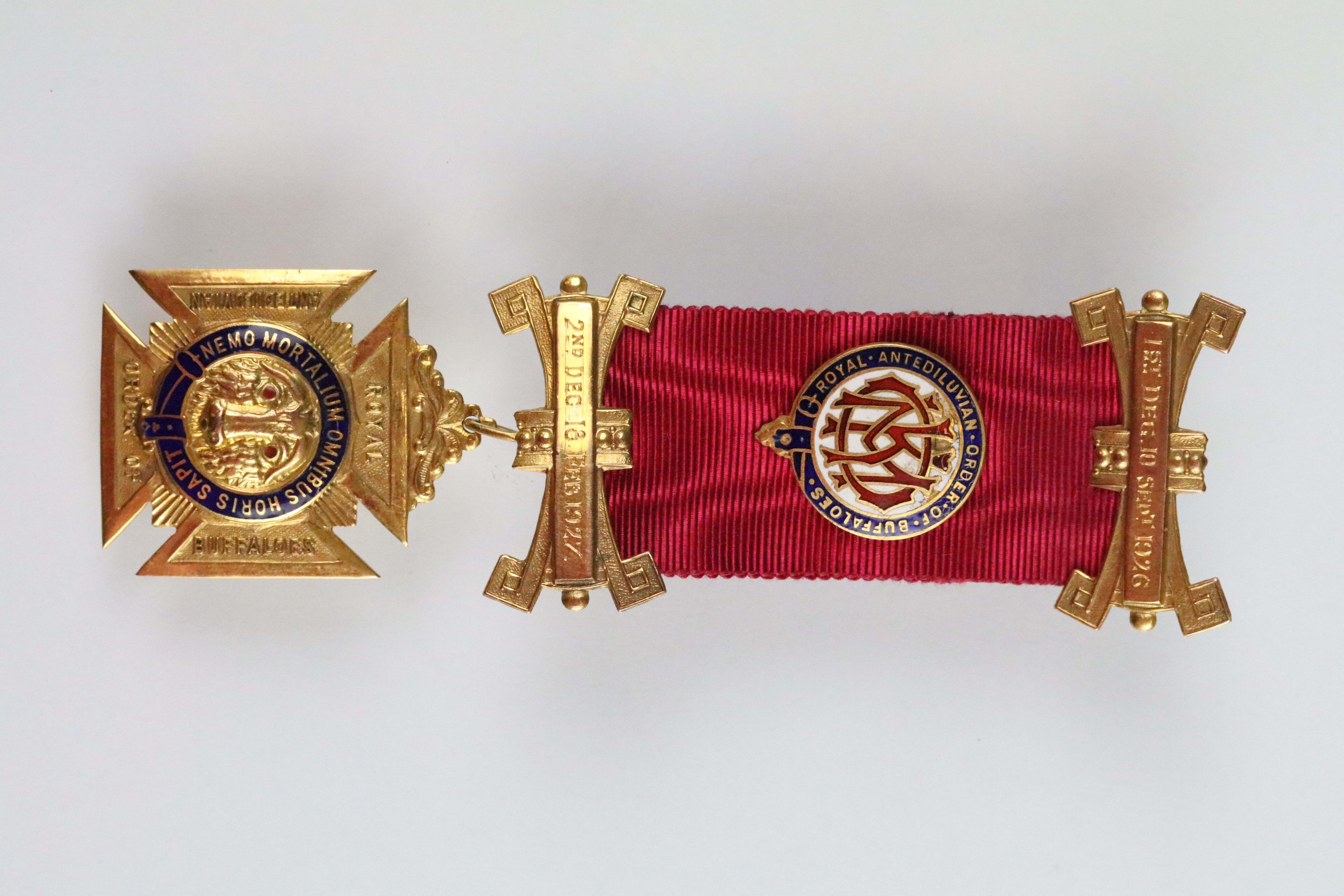 Royal Order of Buffaloes 9ct gold and enamel medal mounted to a red ribbon within leatherette box. - Image 2 of 5