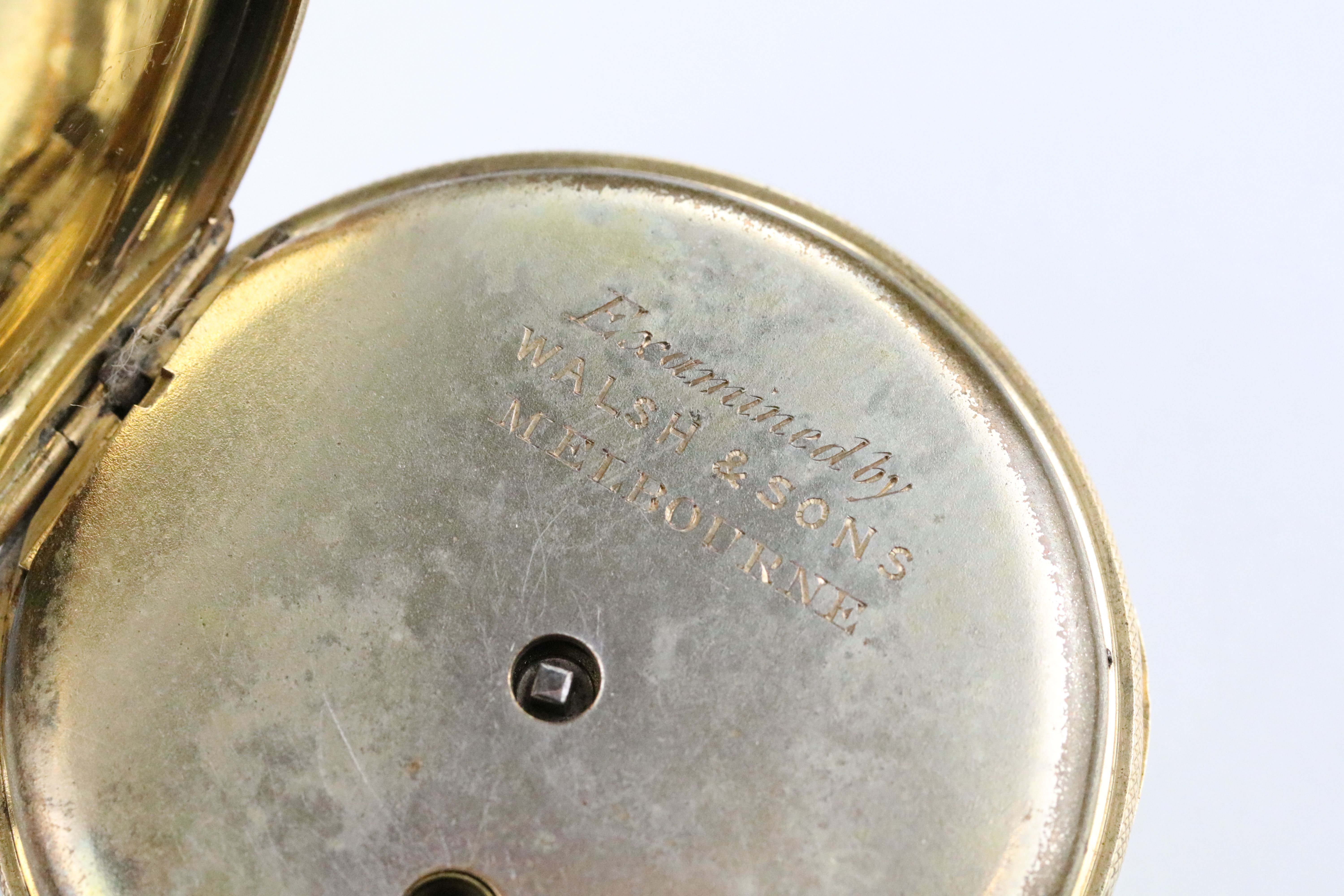 18ct gold open faced pocket watch having roman numerals to the chapter ring with foliate engraved - Bild 6 aus 12