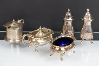 Adie brother silver hallmarked cruet set comprising table salt, mustard pot and pepper pot (