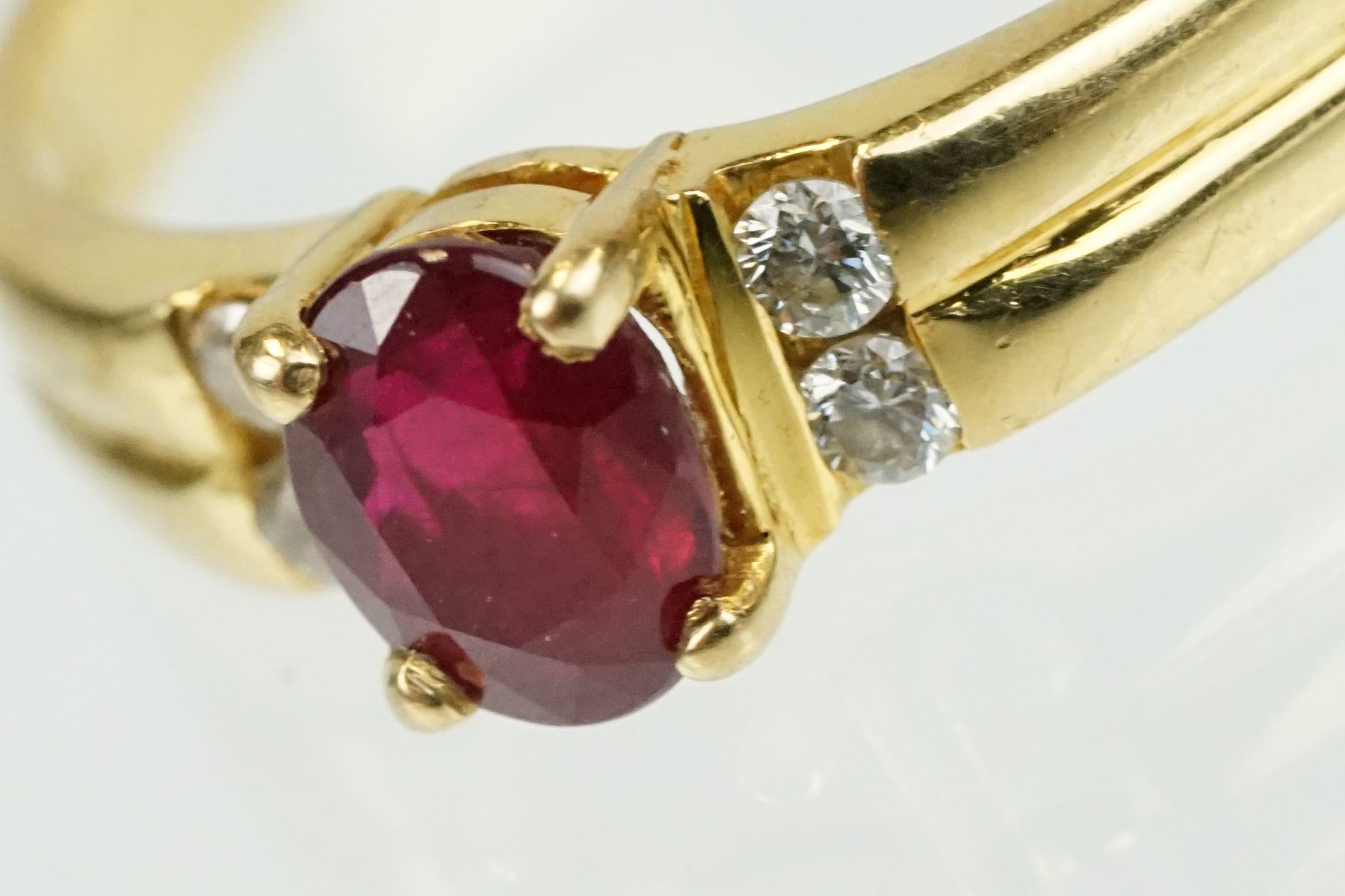 Ruby and diamond 18ct yellow gold ring, the oval mixed cut ruby measuring approx 5.5 x 4.5mm, claw - Image 17 of 23