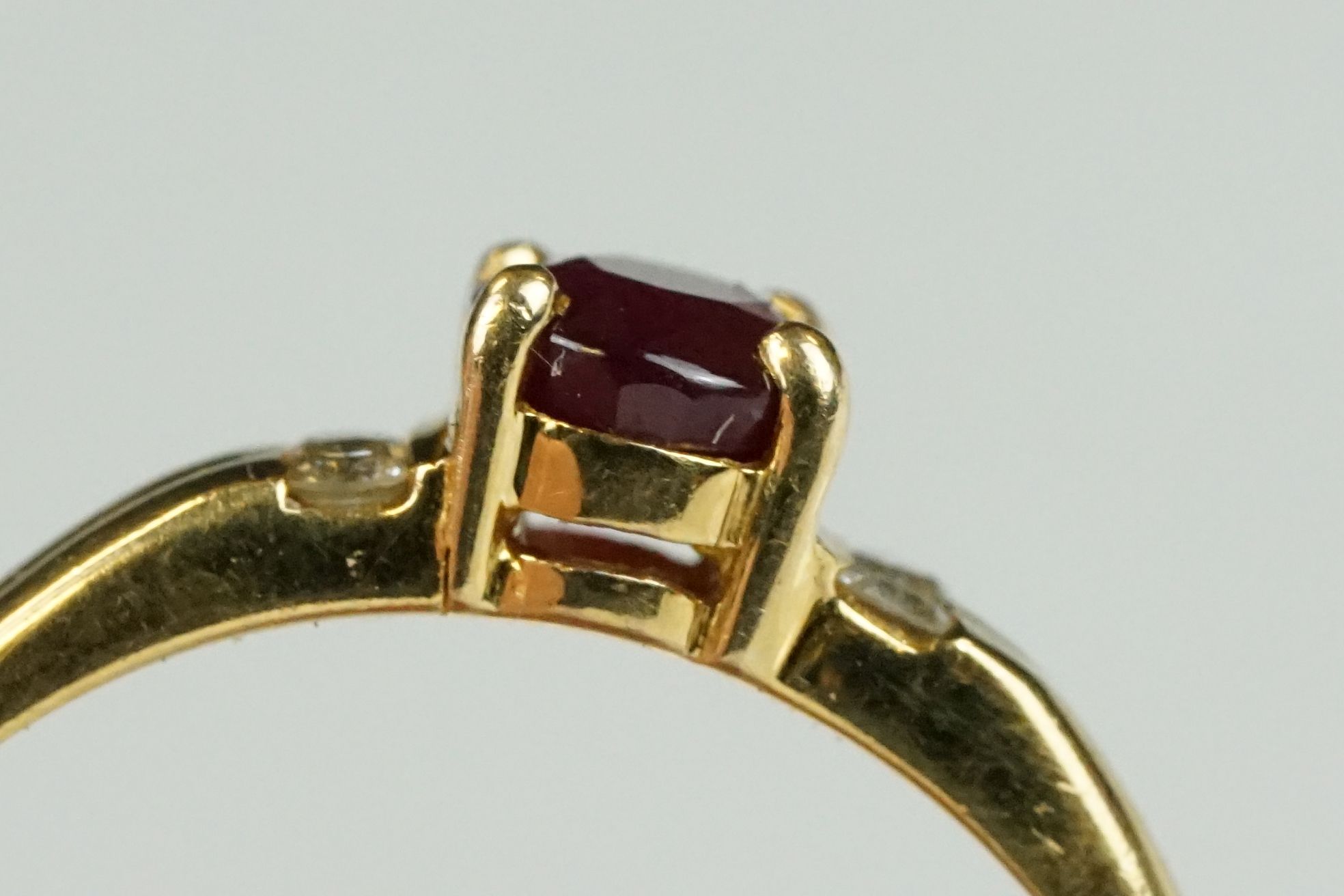 Ruby and diamond 18ct yellow gold ring, the oval mixed cut ruby measuring approx 5.5 x 4.5mm, claw - Image 14 of 23