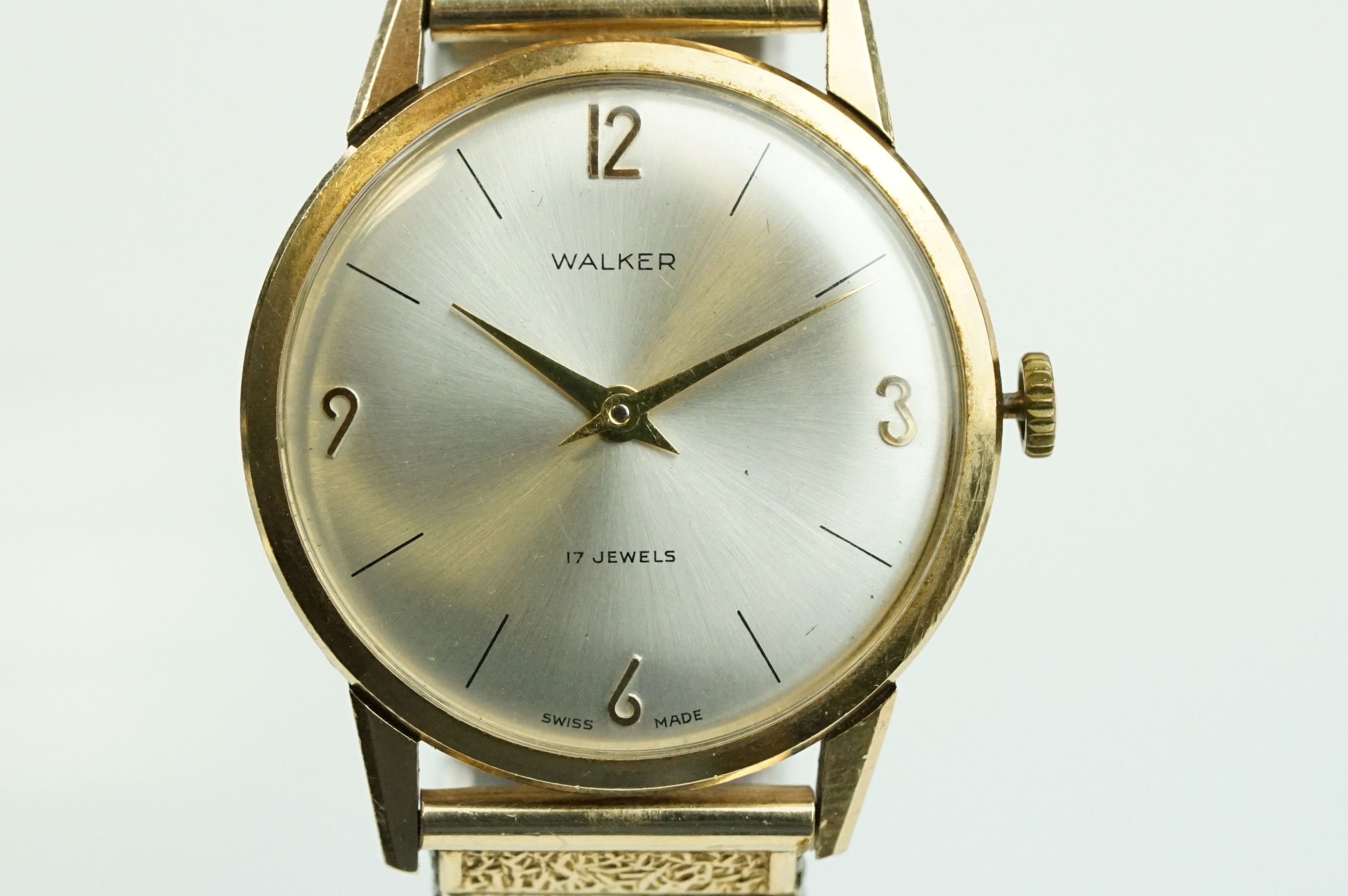 9ct gold vintage Walker wrist watch (hallmarked London 1966) on a stainless steel bracelet strap - Image 7 of 19