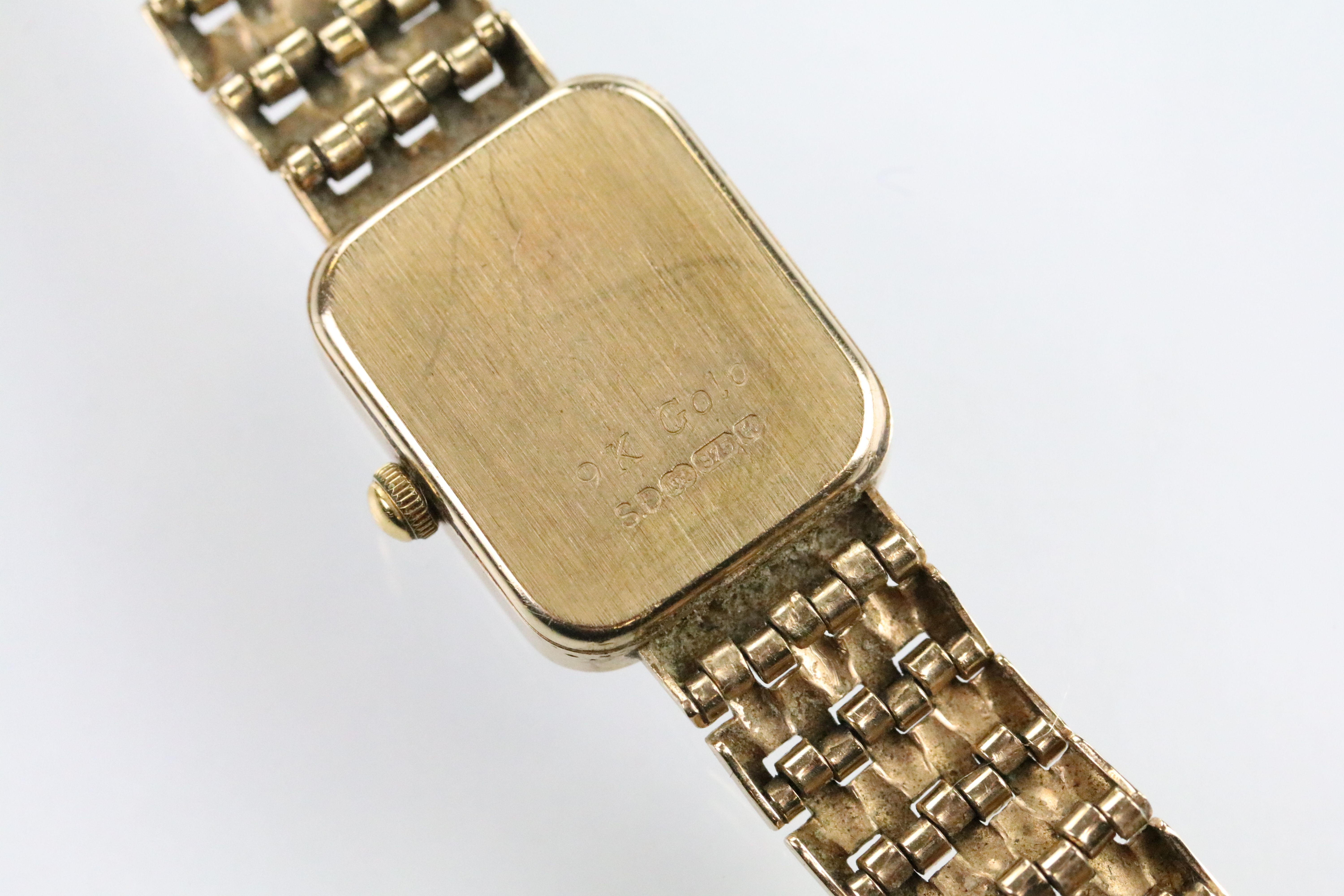 Rotary 9ct gold ladies wrist watch having a rectangular face with roman numerals to the chapter ring - Image 7 of 8