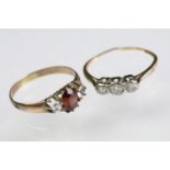 Early 20th Century gold diamond three stone ring (marked 18ct and plat, size J.5), together with a