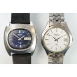 A vintage Seiko 19 Jewel automatic gents wristwatch, blue dial with baton markers, day & date