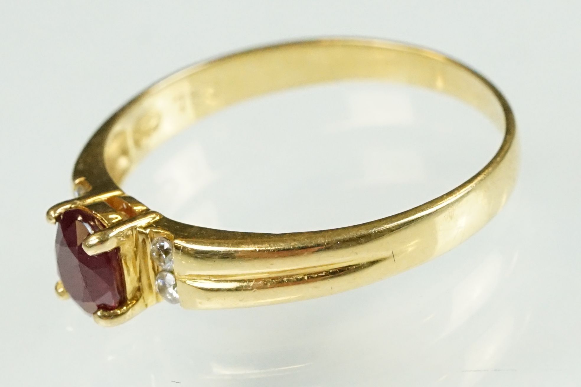 Ruby and diamond 18ct yellow gold ring, the oval mixed cut ruby measuring approx 5.5 x 4.5mm, claw - Image 6 of 23