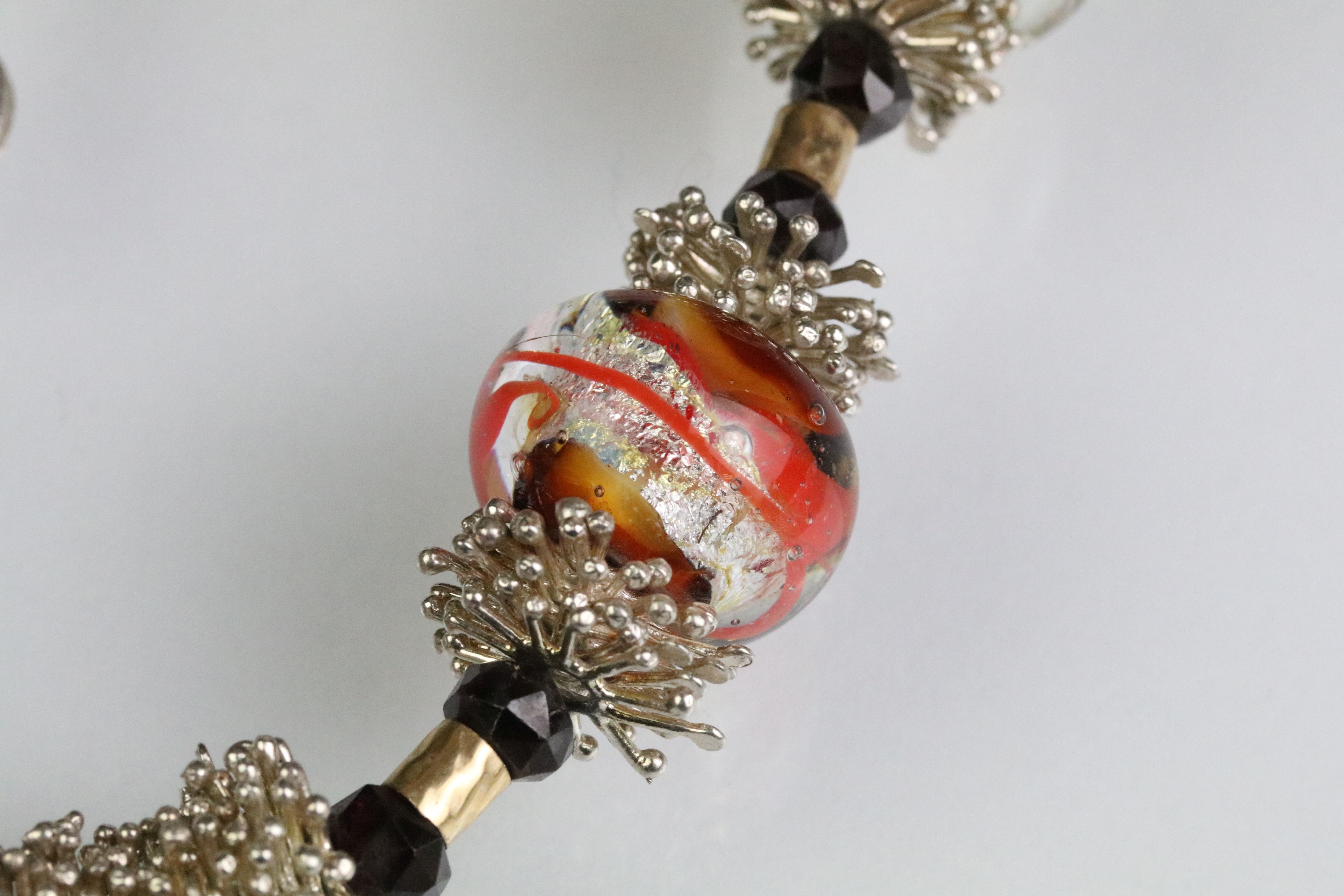 Two silver blown glass beaded necklaces each having silver spacers with hook clasps. Tests - Image 5 of 8