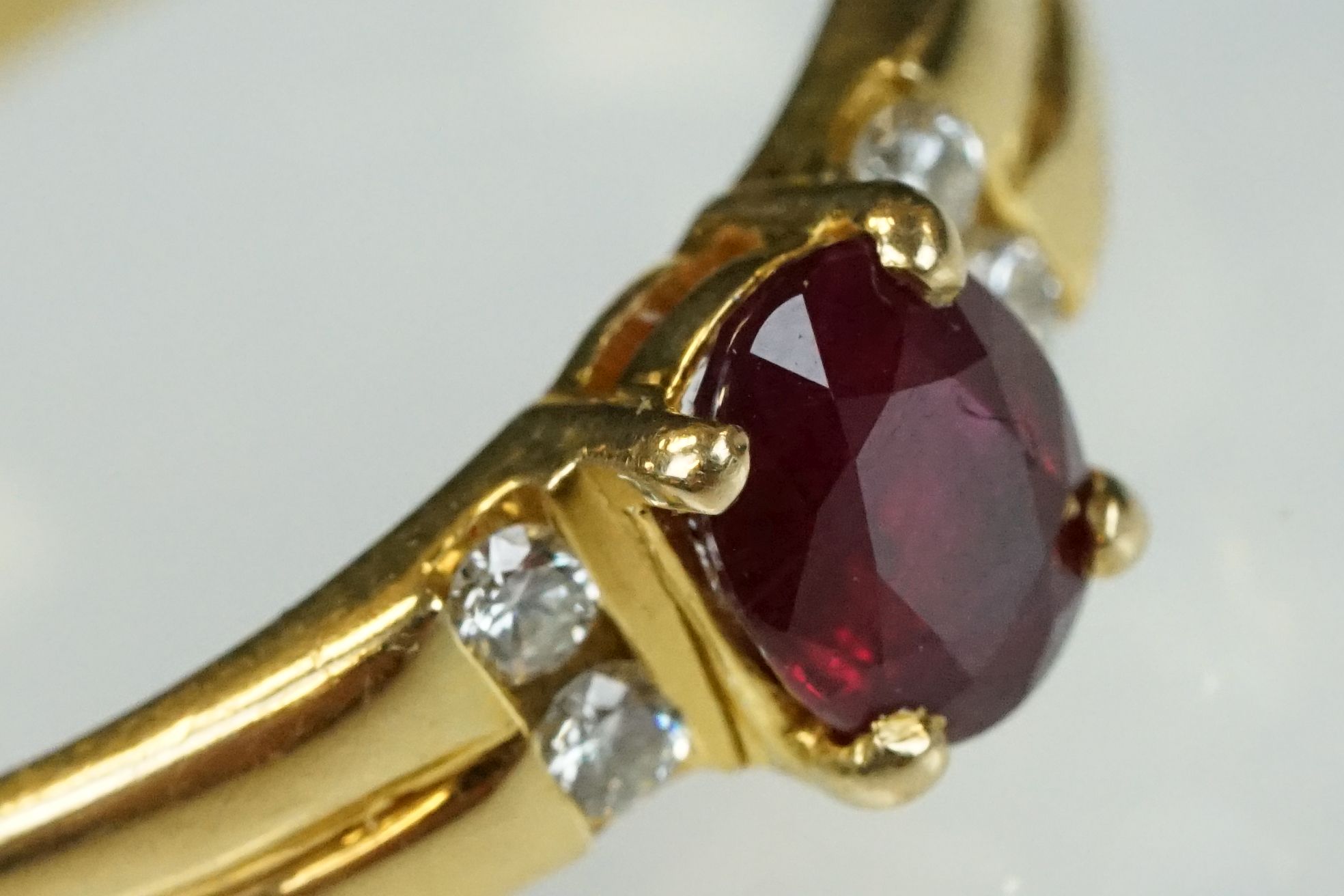 Ruby and diamond 18ct yellow gold ring, the oval mixed cut ruby measuring approx 5.5 x 4.5mm, claw - Image 10 of 23