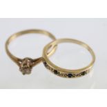 Two 9ct gold rings to include a sapphire and diamond half eternity ring (hallmarked London 1990,