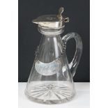 A fully hallmarked sterling silver and cut glass toddy decanter, assay marked for Birmingham and