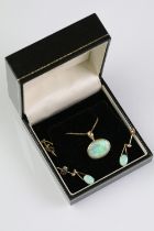 14ct gold opal pendant set to a 9ct gold fine link chain together with a pair of 14ct gold and