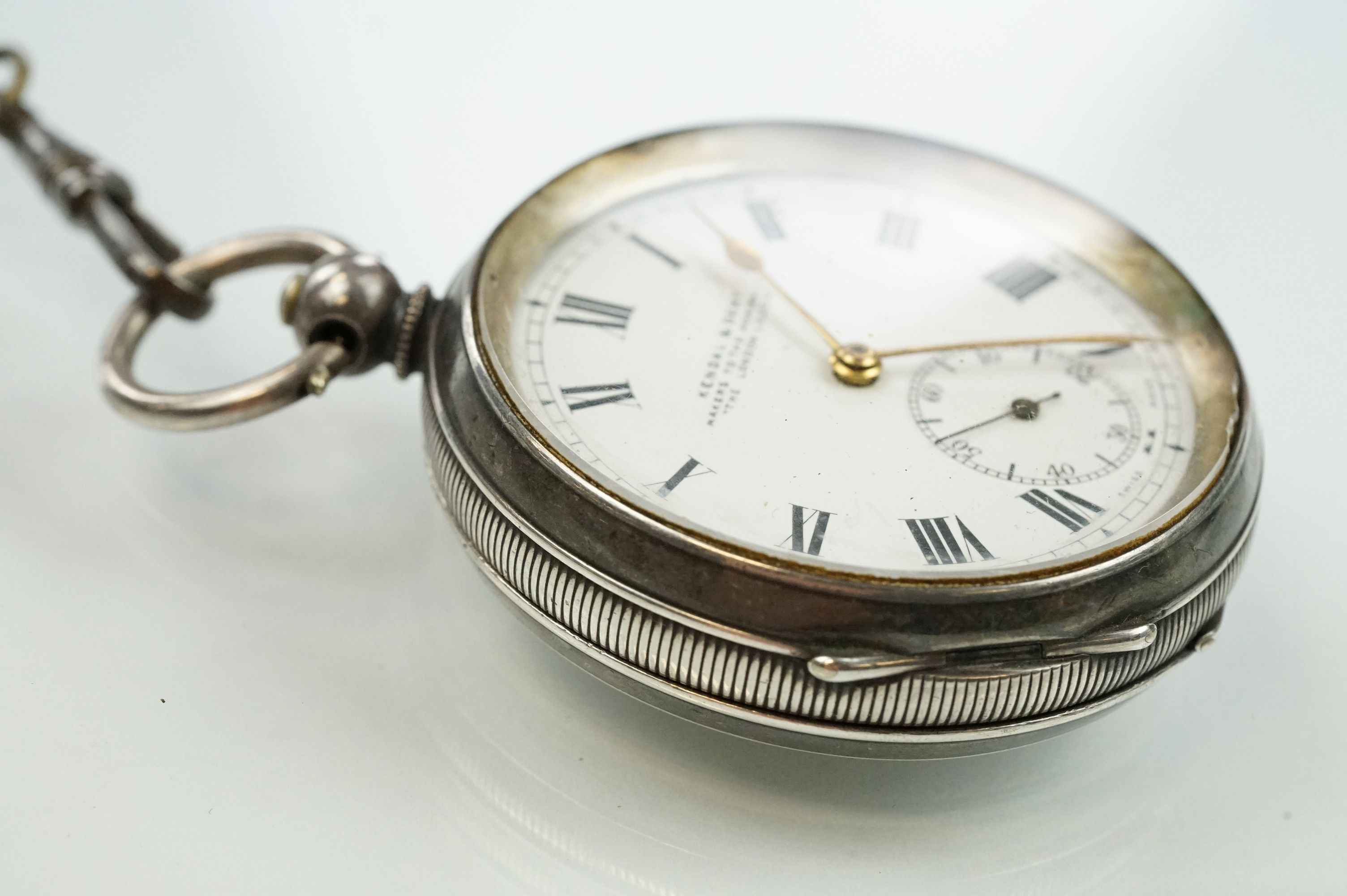 Early 20th Century silver cased open face pocket watch having a white enamelled dial with roman - Image 4 of 15