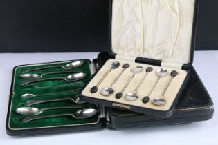 Three cased sets of silver flat ware to include a set of coffee bean spoons (hallmarked Chester