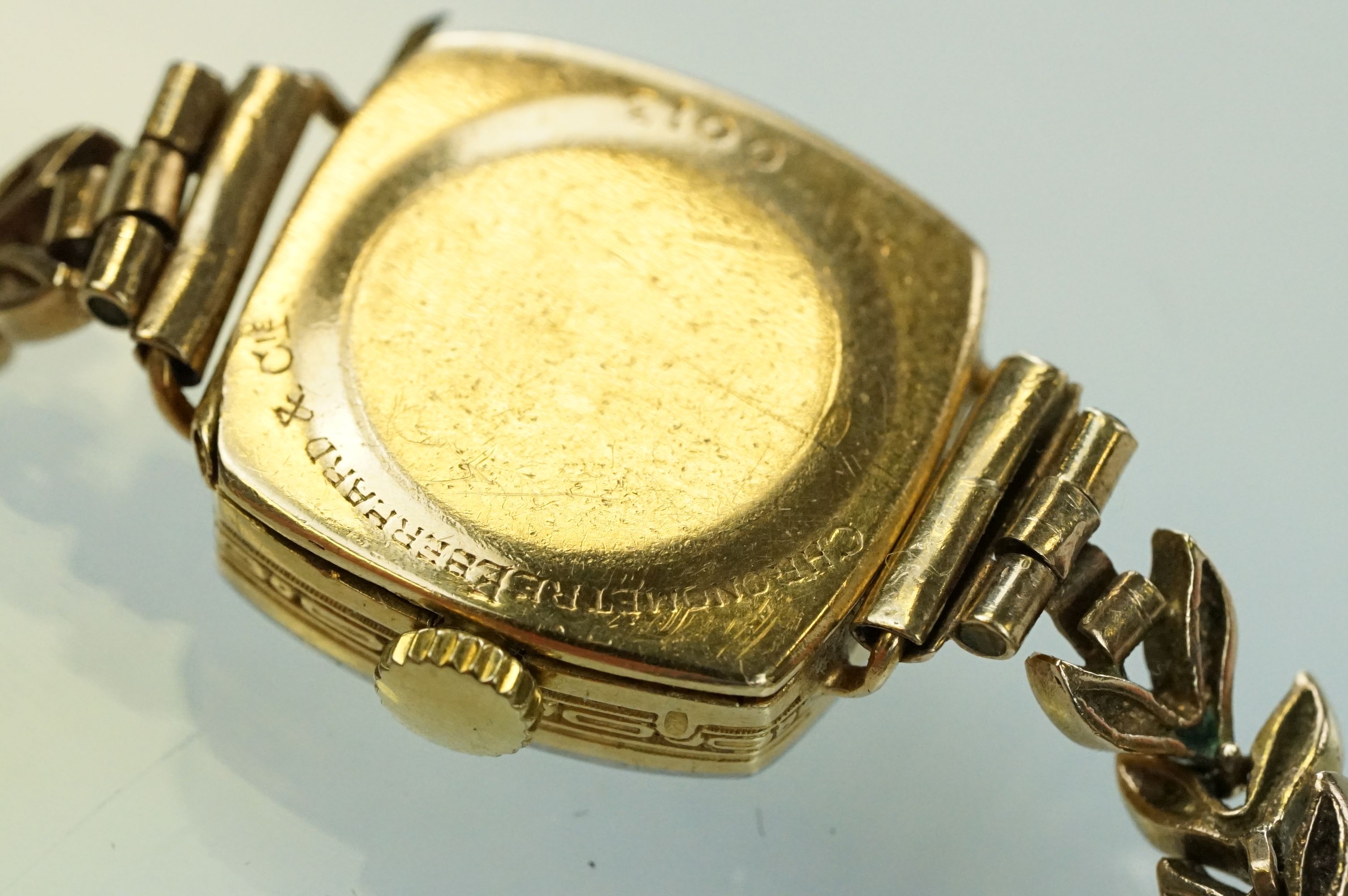 Mid Century vintage 18ct gold and diamond Rideau ladies wrist watch. The watch having a square - Bild 5 aus 11