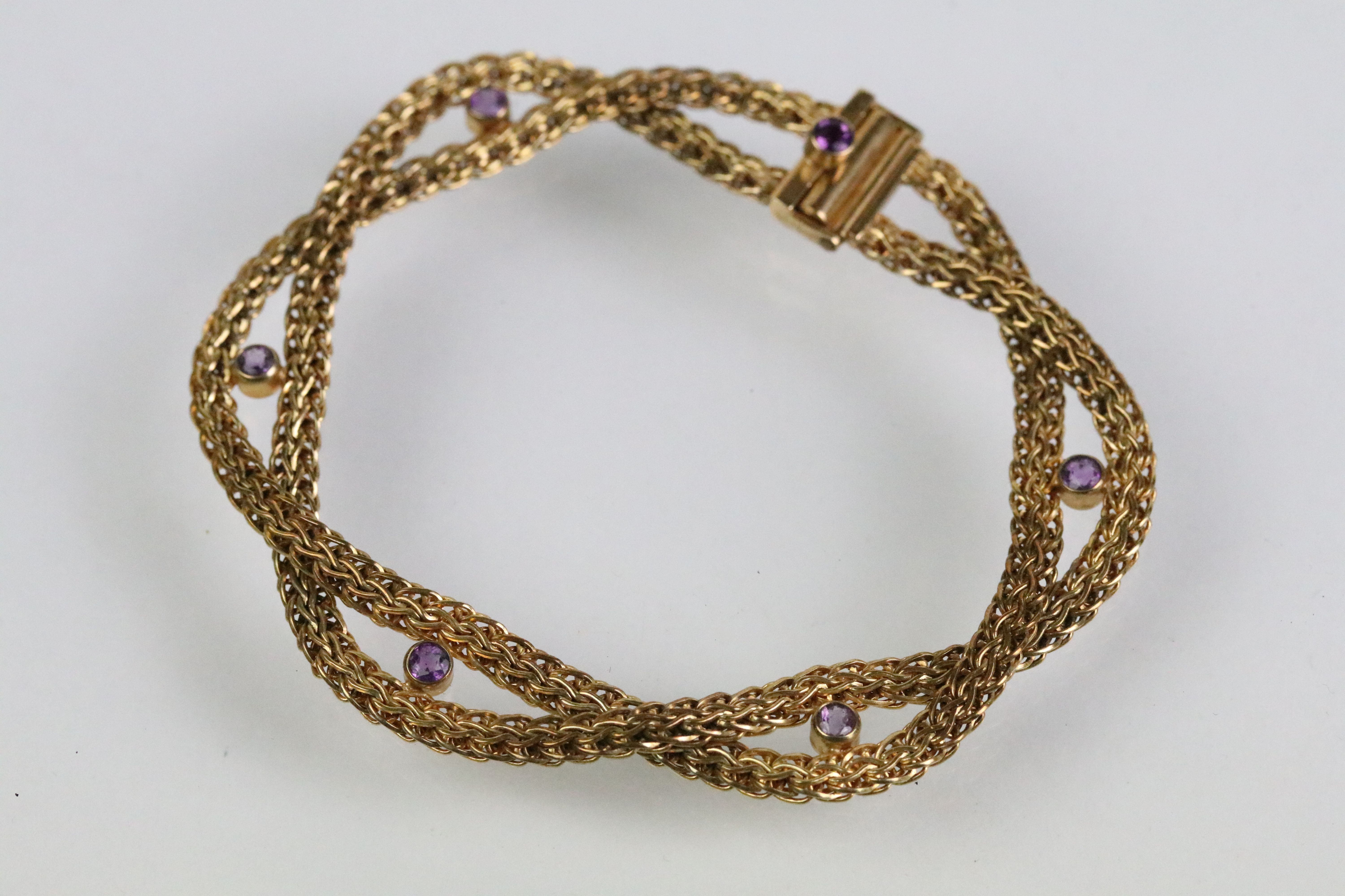 Vintage 9ct gold and amethyst necklace and bracelet jewellery suite. The lot to include a necklace - Bild 7 aus 10