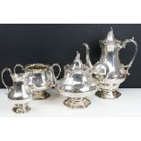 19th Century Victorian silver hallmarked tea service to include coffee pot, teapot, sugar bowl and