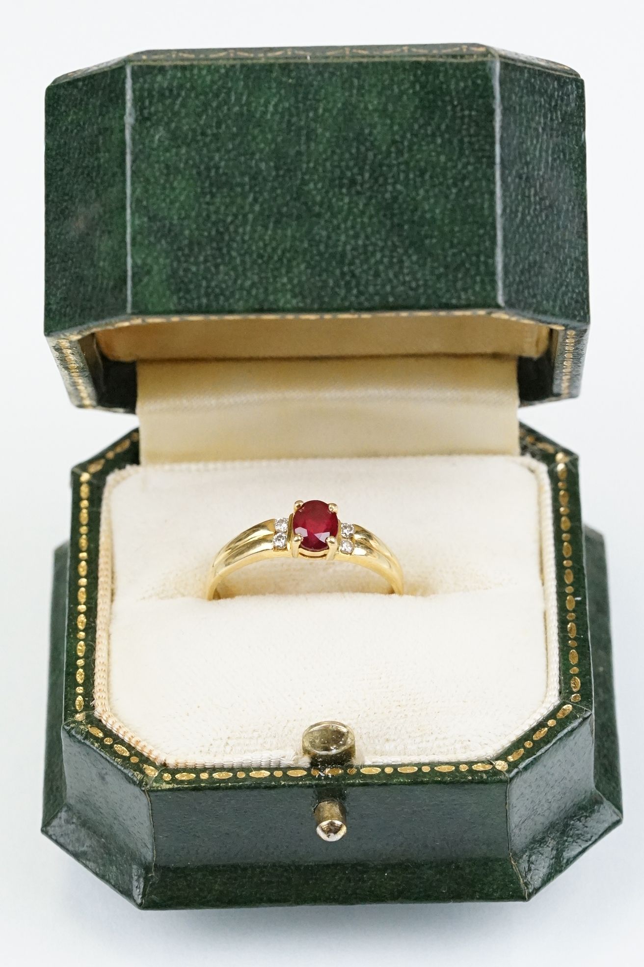 Ruby and diamond 18ct yellow gold ring, the oval mixed cut ruby measuring approx 5.5 x 4.5mm, claw - Image 23 of 23