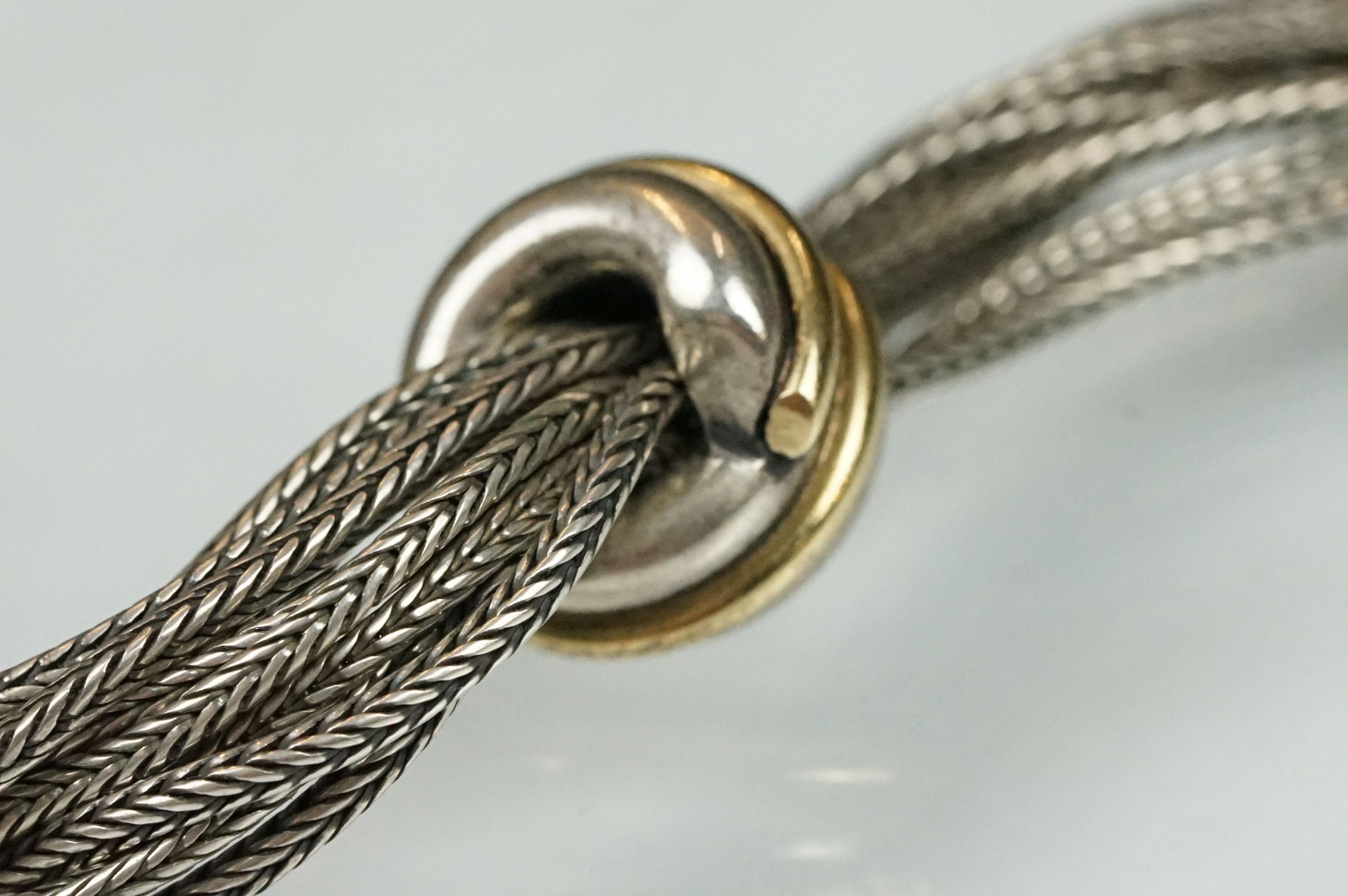 Scandinavian silver multi chain necklace having ten wheat link chains with knot design pendant to - Image 3 of 7