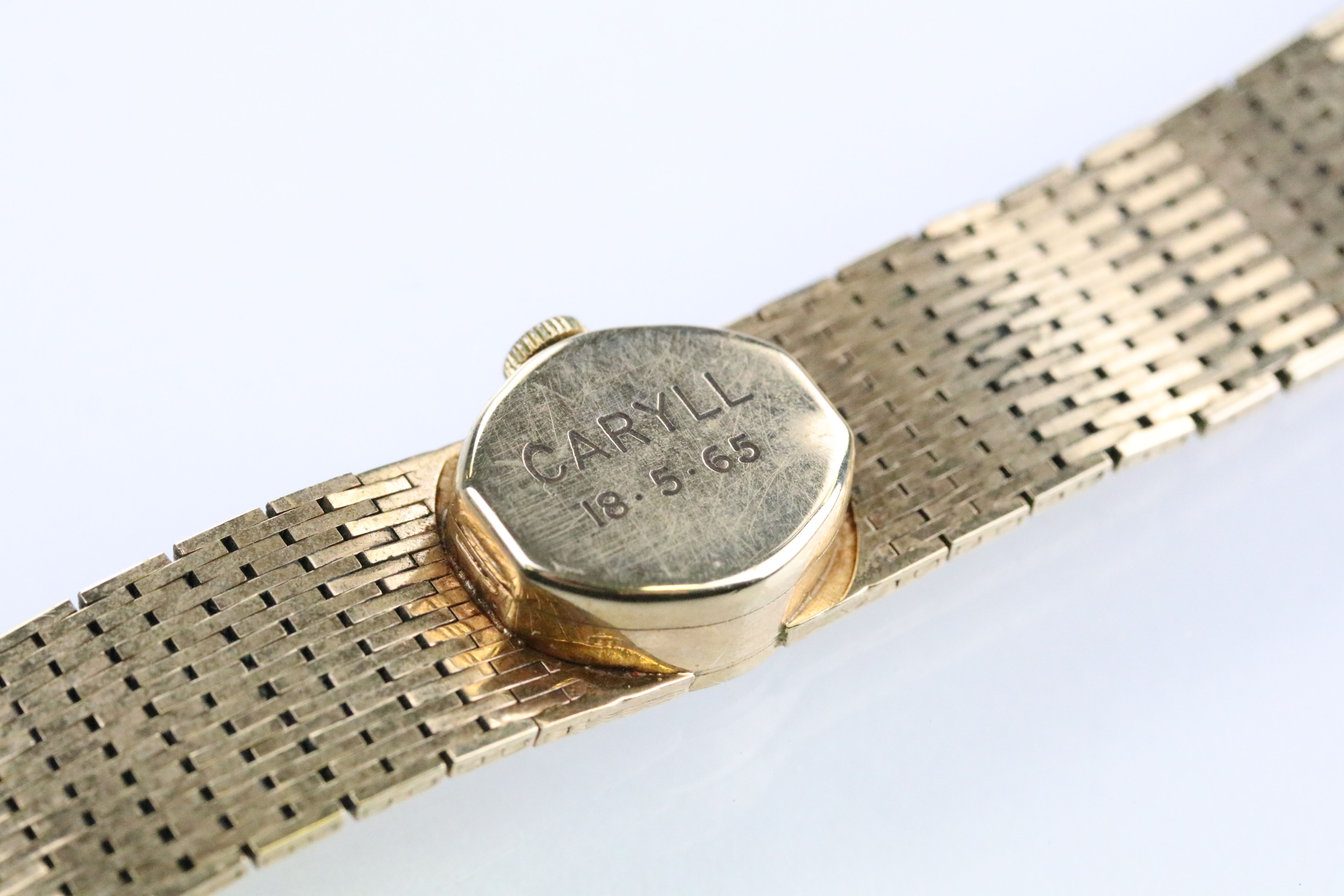 Rotary 9ct gold wrist watch having a round face with baton markers to the chapter ring and faceted - Image 8 of 9