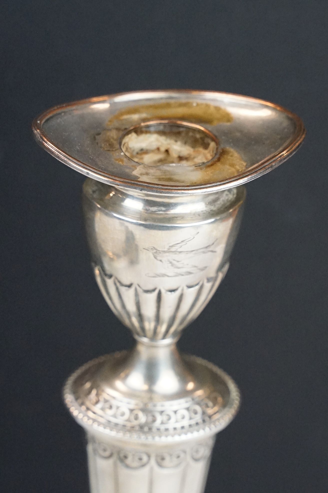 Pair of George III silver hallmarked candlesticks having urn shaped tops with tapering gadrooned - Image 11 of 14