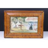 19th century watercolour Colonial scene with ladies and bolting horses, 14.5 x 26.5cm, framed and