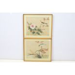 Chinese School, bird on a branch, watercolour on silk, red character seal, a pair, each 20 x 25cm,