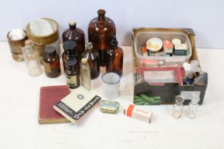 Collection of apothecary / medical related items to include glass bottles, jars, books, first aids