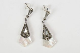 Pair of silver and marcasite fan shaped art deco style earrrings