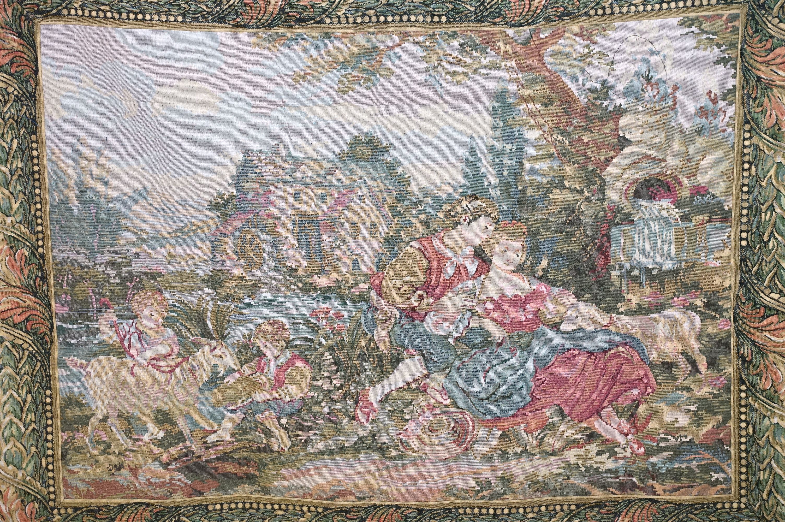 Old French tapestry, classical scene with foliate border, approx 110cm x 84cm - Image 2 of 10