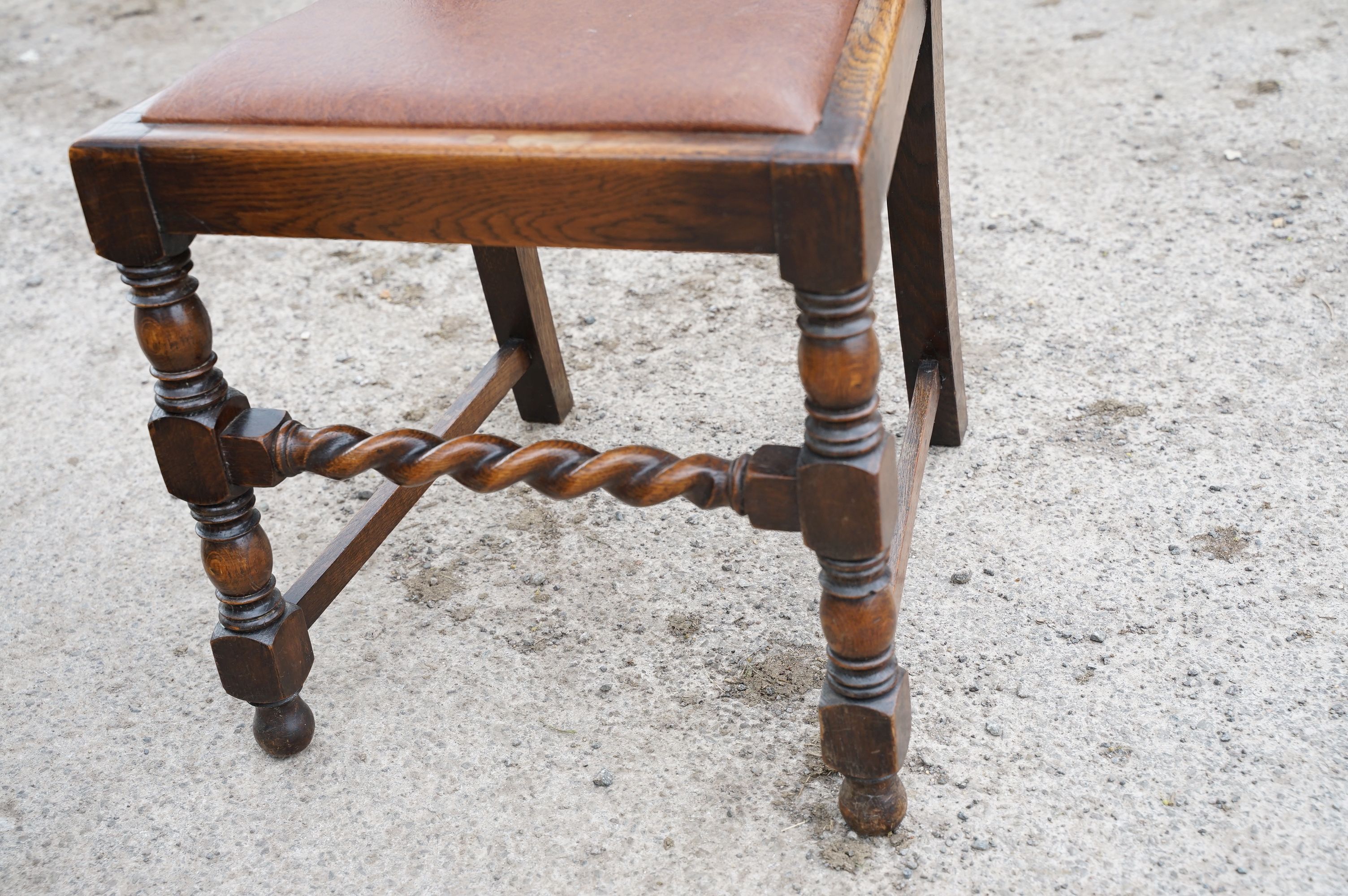 Set of four oak dining chairs with barley twist supports and carved crown details to backs, with - Image 8 of 9
