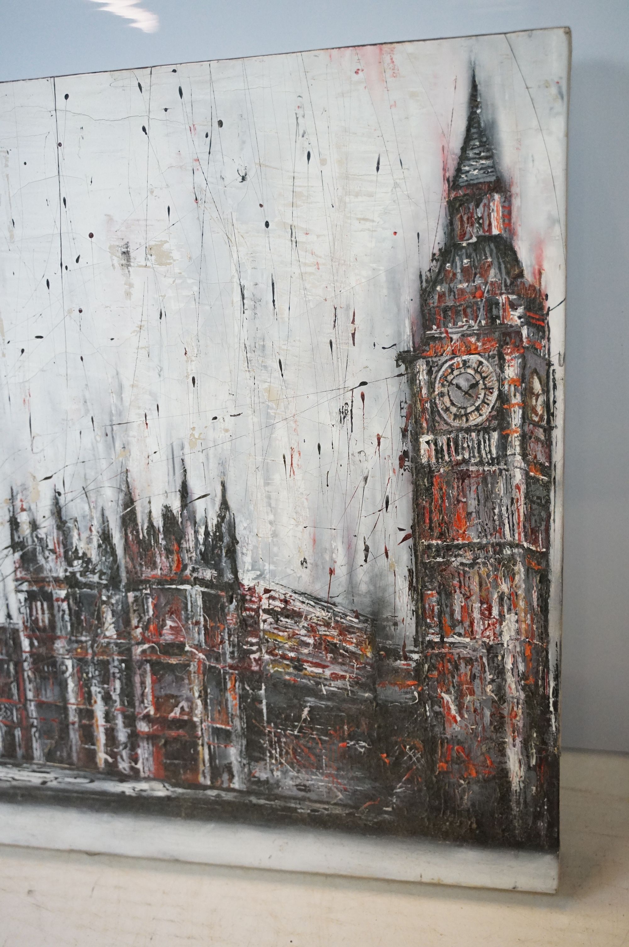 London scene, Big Ben and the Houses of Parliament, oil on canvas, 56 x 140cm - Image 5 of 7