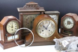 Collection of late 19th / early 20th century wooden mantel clocks and clock parts / movements,
