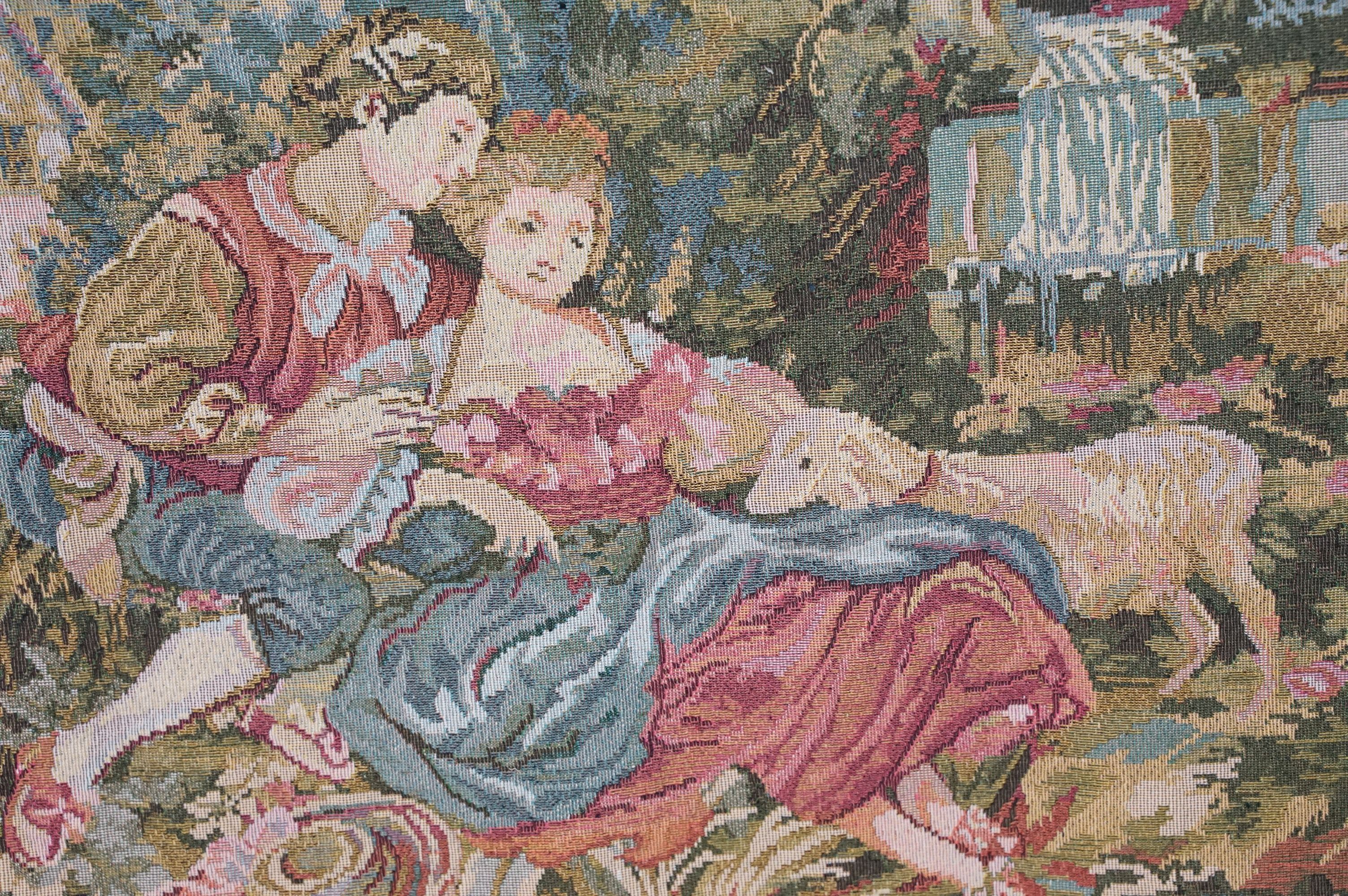 Old French tapestry, classical scene with foliate border, approx 110cm x 84cm - Image 3 of 10