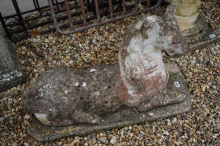 Large reconstituted stone recumbent horse, approx 63cm high