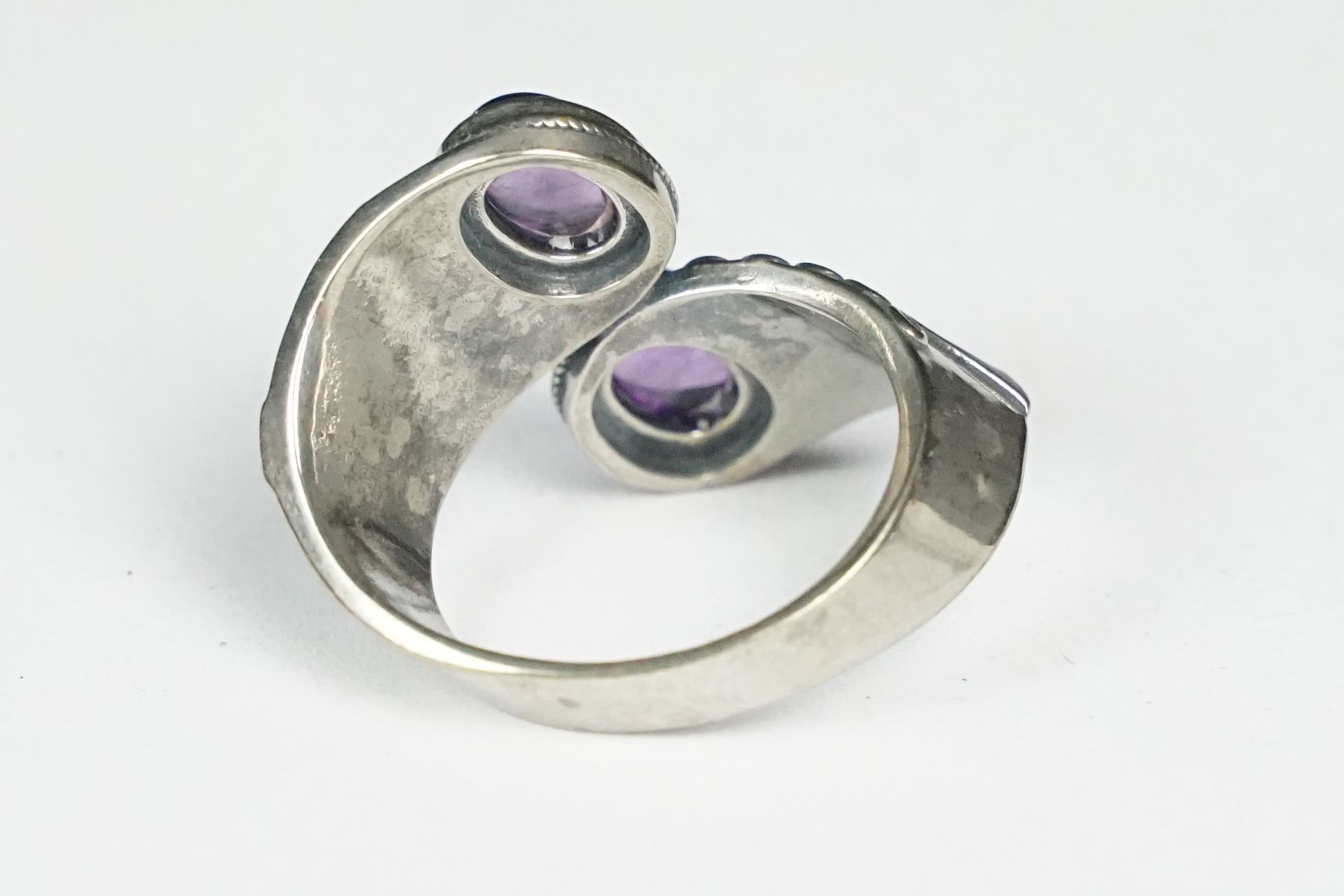A ladies silver double amethyst cabochon dress ring, marked 925 to the inner shank. - Image 2 of 3