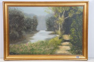 Heath, tranquil river scene, oil on canvas, signed lower left, 50 x 75cm, gilt framed