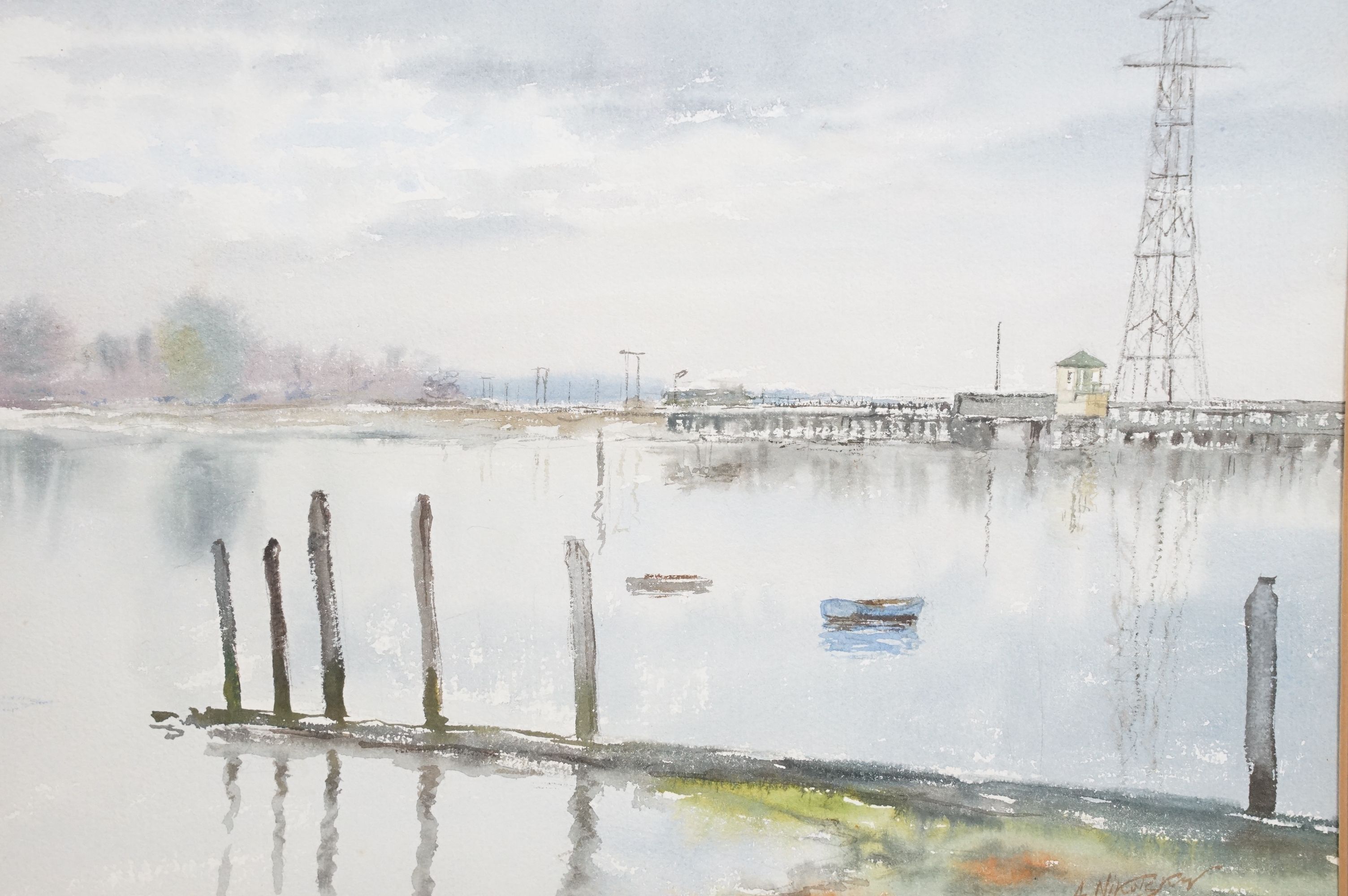 A. A. Nikolsky, Railway Bridge, Hayling Island, watercolour, signed lower right and dated 1960, - Image 2 of 6