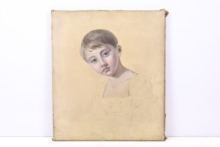 19th century English School, head and shoulders study of a child, pencil and oil on canvas, 58 x