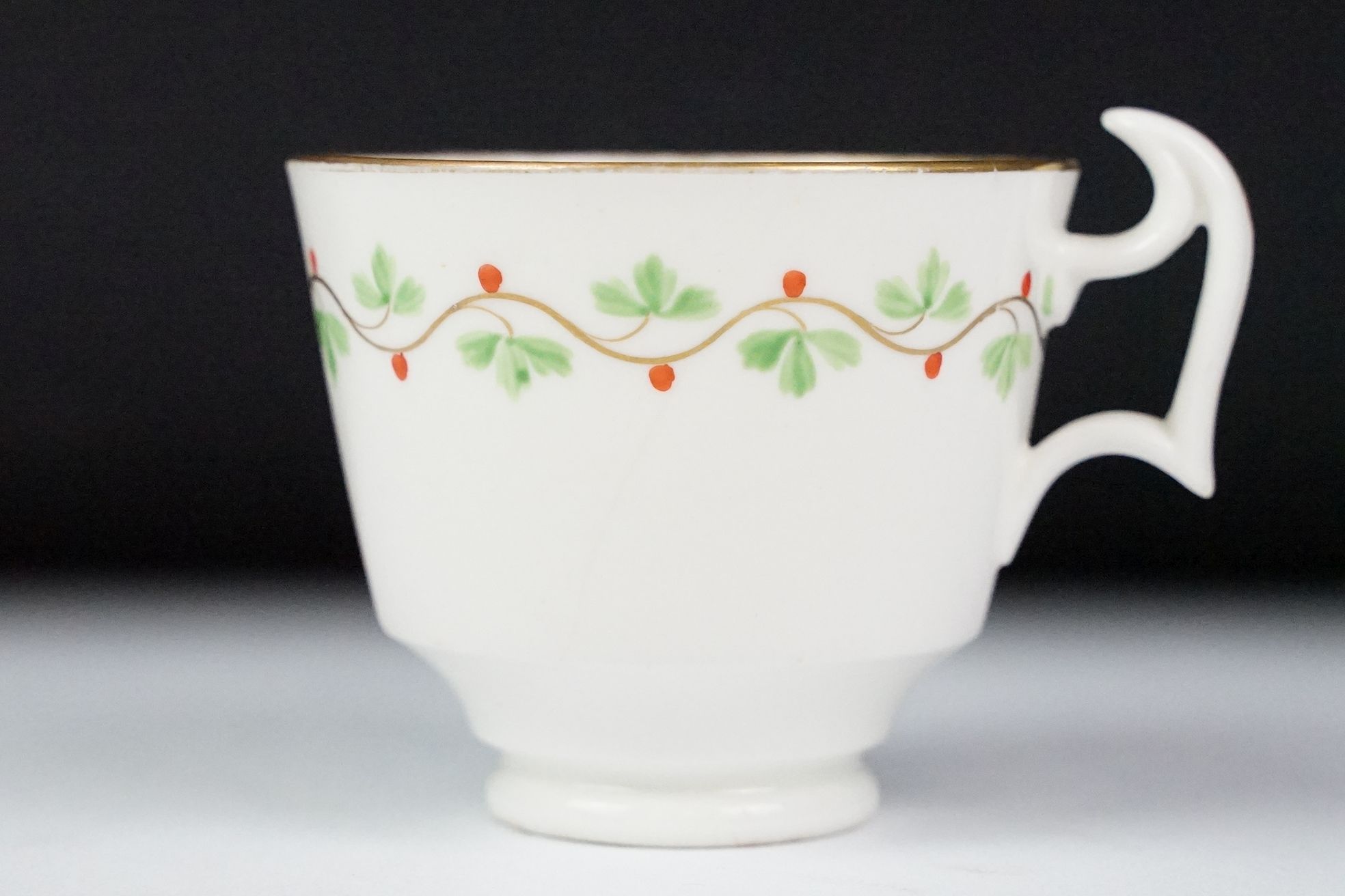 Swansea pottery cup and saucer, hand painted with a floral garland, the saucer, 13.5cm diameter - Image 2 of 7